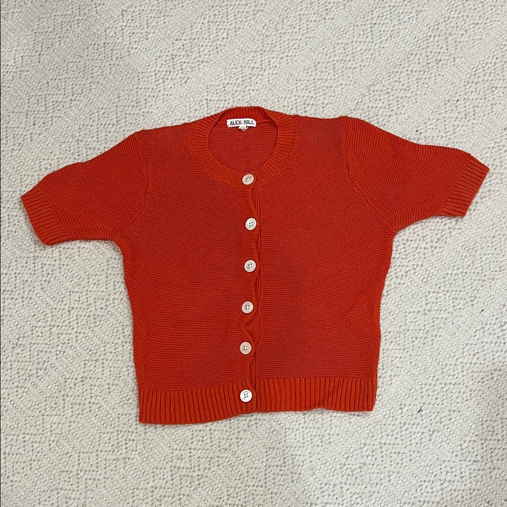 Alex Mill Short Sleeve Button Cardigan in Bright Orange-Red
